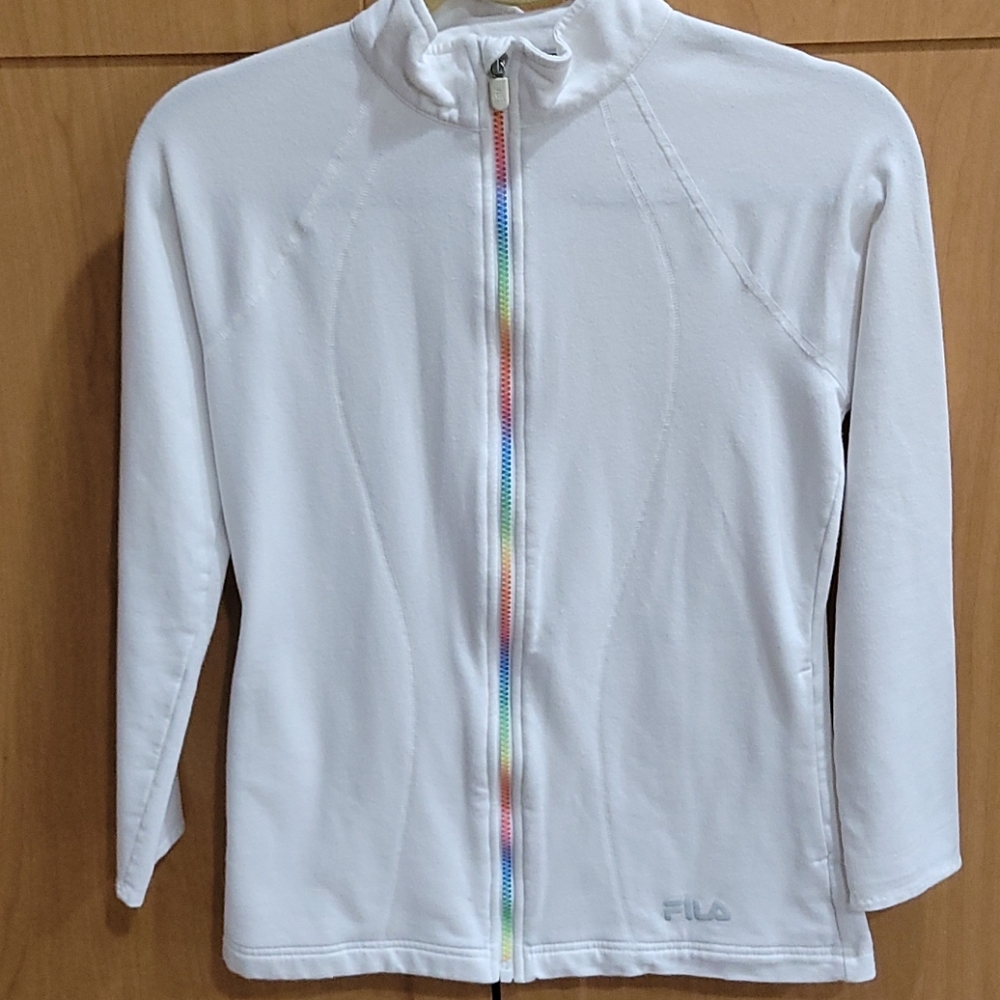 Women's Fila Jacket white 🌈 zipper. Size~Small